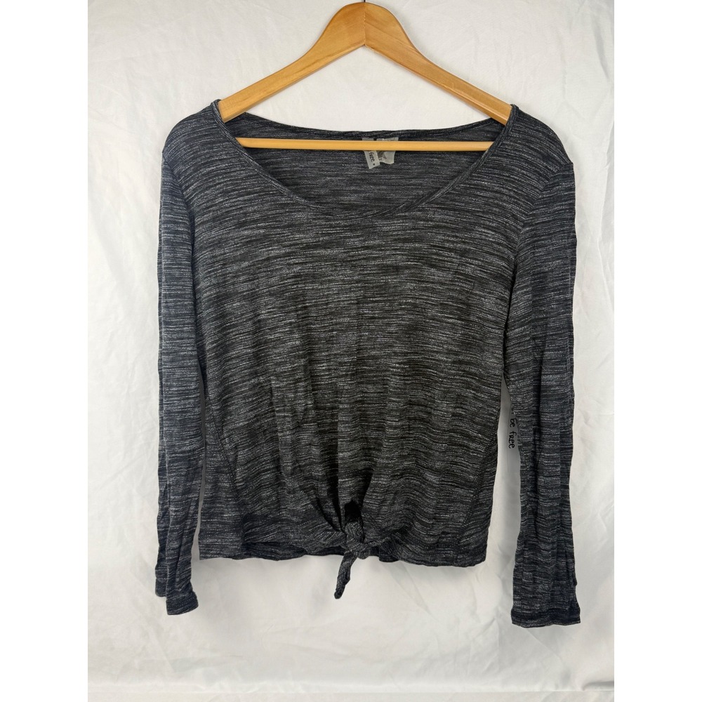 Just Be Free Womens Space Dye Front Tie Knot Long Sleeve Top‎ Charcoal Grey M